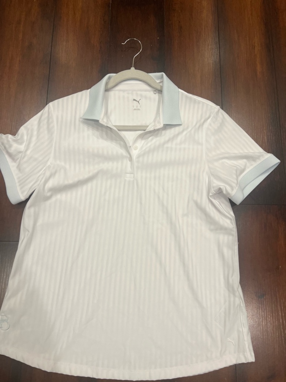 Puma White Polo Shirt with Light Blue Trim